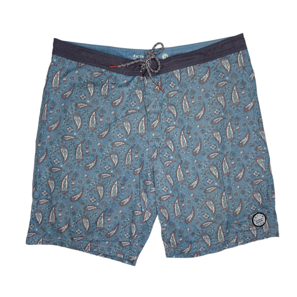 Katin Board Shorts‎ Mens Size 36 Blue Drawstring Beach Paisley Summer Swim Surf